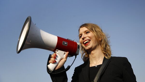 In this April 18, 2018 photo, Chelsea Manning addresses participants at an anti-fracking rally in Baltimore - Sputnik International