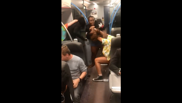 Footage shared on Facebook by user Kulla Kris shows moment train passengers engaged in a violent brawl over thrown sandwich - Sputnik International