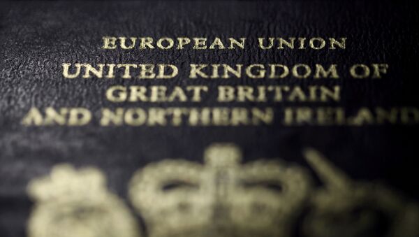 A close-up detail of the cover of a European Union British passport - Sputnik International