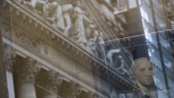 A portrait of former President George Washington is seen behind the reflection on the New York Stock Exchange - Sputnik International