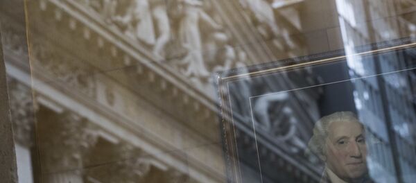 A portrait of former President George Washington is seen behind the reflection on the New York Stock Exchange - Sputnik International
