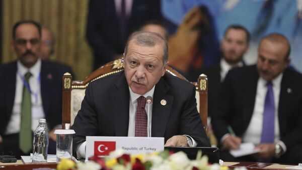 Turkish President Recep Tayyip Erdogan speaks during the during the Summit of The Cooperation Council of Turkish-Speaking States in Cholpon-Ata, Kyrgyzstan, Monday, Sept. 3, 2018 - Sputnik International