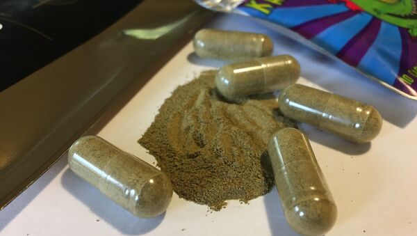 In this Sept. 27, 2017, file photo, kratom capsules are displayed in Albany, N.Y. Federal health authorities on Tuesday, Nov. 14, are warning about reports of injury, addiction and death with the herbal supplement that has been promoted as an alternative to opioid painkillers and other prescription drugs. - Sputnik International