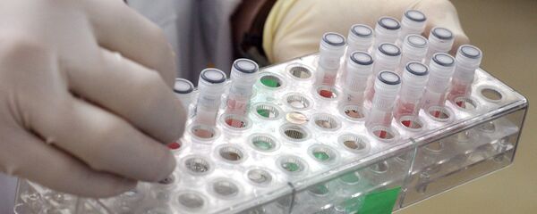 Dr. Danny G. Mead, an assistant research scientist in the College of Veterinary Medicine at the University of Georgia, works with vials containing mosquitoes, which were caught last week in Albany, Ga., in the Wildlife Health building on the university campus in Athens, Ga. on Wednesday, April 7, 2004. - Sputnik International