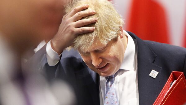 Britain's Foreign Minister Boris Johnson adjusts his hair at the beginning of a working session during the G-20 Foreign Ministers meeting in Bonn, Germany, Thursday, Feb. 16, 2017.  - Sputnik International