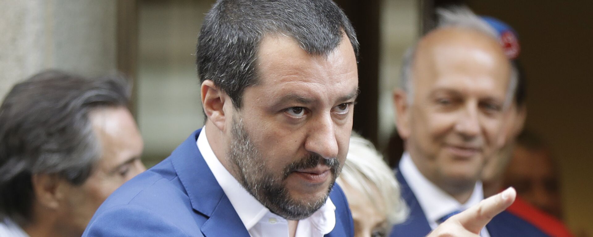 Italian Interior Minister and right-wing League leader Matteo Salvini, gestures as he arrives for a lunch at an hotel in Milan, Italy, Monday, July 2, 2018. The leader of the right-wing party in Italy's populist government told tens of thousands of supporters Sunday he wants to turn next year's European Parliament election into a referendum on immigration and job security - Sputnik International, 1920, 15.05.2022