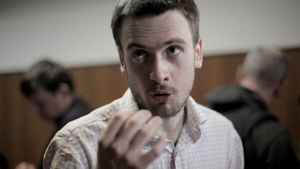 Pyotr Verzilov, Voina (War) art group activist, husband of Pussy Riot member Nadezhda Tolokonnikova, in the Moscow City Court during hearing of an appeal against the arrest of Yekaterina Samutsevich, a third suspect charged with blasphemous escapade at Christ the Savior Cathedral - Sputnik International