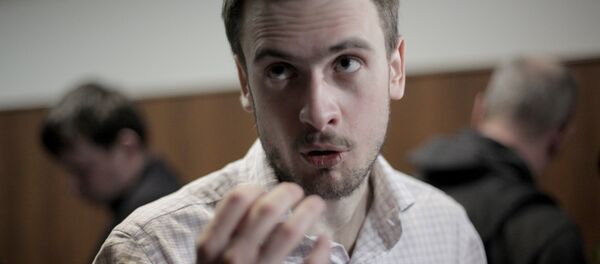 Pyotr Verzilov, Voina (War) art group activist, husband of Pussy Riot member Nadezhda Tolokonnikova, in the Moscow City Court during hearing of an appeal against the arrest of Yekaterina Samutsevich, a third suspect charged with blasphemous escapade at Christ the Savior Cathedral - Sputnik International