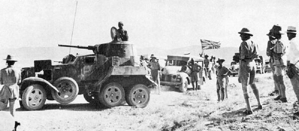 British supply convoy in Iran, headed by Soviet BA-10 armored vehicle - Sputnik International