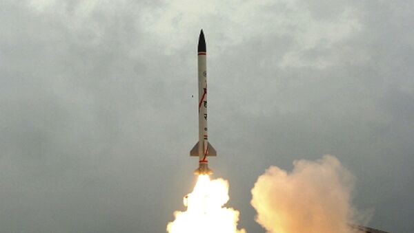 Prahaar, a surface-to-surface missile developed by India's Defense Research and Development Organization is test fired from Balasore in India's eastern Orissa state, Thursday, July 21, 2011 - Sputnik International