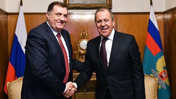 Russian Minister of Foreign Affairs Sergei Lavrov, right, and the President of Republika Srpska Milorad Dodik at a meeting in Moscow. - Sputnik International