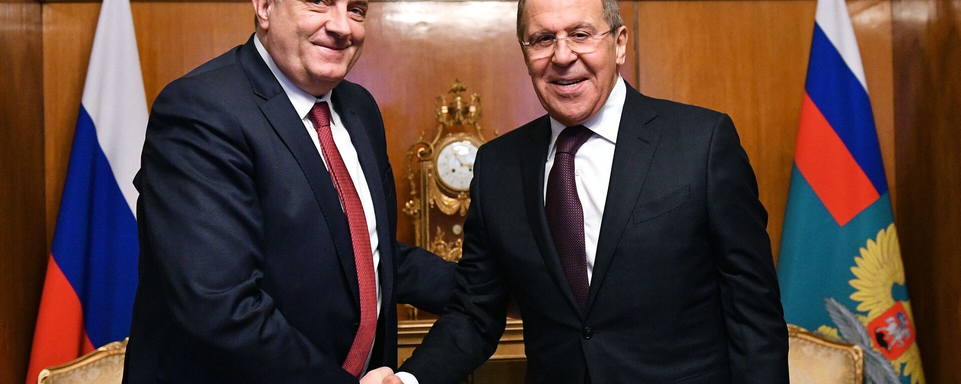 Russian Minister of Foreign Affairs Sergei Lavrov, right, and the President of Republika Srpska Milorad Dodik at a meeting in Moscow. - Sputnik International, 1920, 09.09.2025