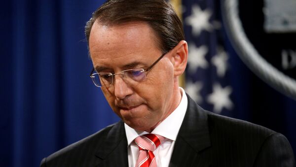 Deputy U.S. Attorney General Rod Rosenstein pauses while announcing grand jury indictments of 12 Russian intelligence officers in special counsel Robert Mueller's Russia investigation, during a news conference at the Justice Department in Washington, U.S., July 13, 2018 - Sputnik International