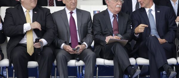U.S. Secretary of State Mike Pompeo, U.S. Secretary for Defense Jim Mattis, security adviser John Bolton and British Foreign Secretary Jeremy Hunt, from left, during a summit of heads of state and government at NATO headquarters in Brussels Wednesday, July 11, 2018. U.S. Secretary of State Mike Pompeo, U.S. Secretary for Defense Jim Mattis, security adviser John Bolton and British Foreign Secretary Jeremy Hunt, from left, during a summit of heads of state and government at NATO headquarters in Brussels Wednesday, July 11, 2018. - Sputnik International
