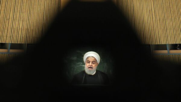 Iran's President Hassan Rouhani is seen through a camera eyepiece as he addresses the 73rd session of the United Nations General Assembly at U.N. headquarters in New York, U.S., September 25, 2018. - Sputnik International
