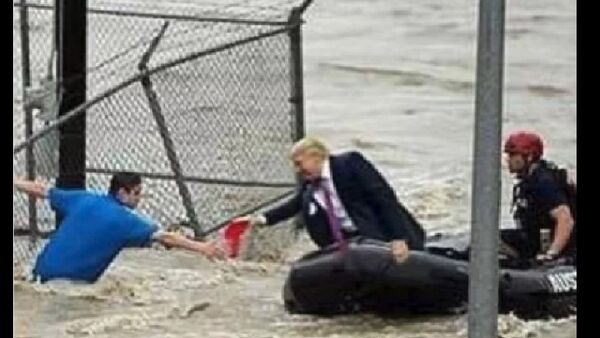 A photoshopped image of US President Donald Trump engaging in rescue efforts, first attributed to flooding from Hurricane Harvey in 2017, then Florence in 2018 - Sputnik International