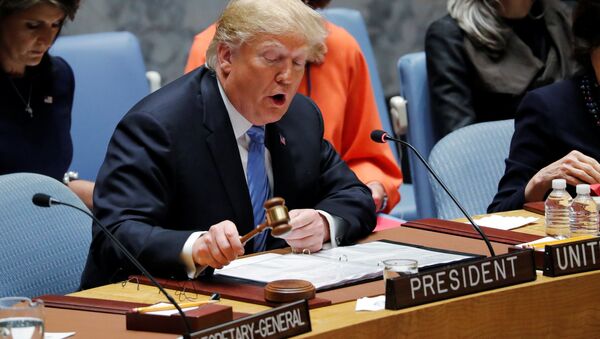 U.S. President Donald Trump, representing the United States as current President of the United Nations Security Council, bangs the gavel to open the U.N. Security Council meeting at the 73rd session of the United Nations General Assembly at U.N. headquarters in New York, U.S., September 26, 2018 - Sputnik International