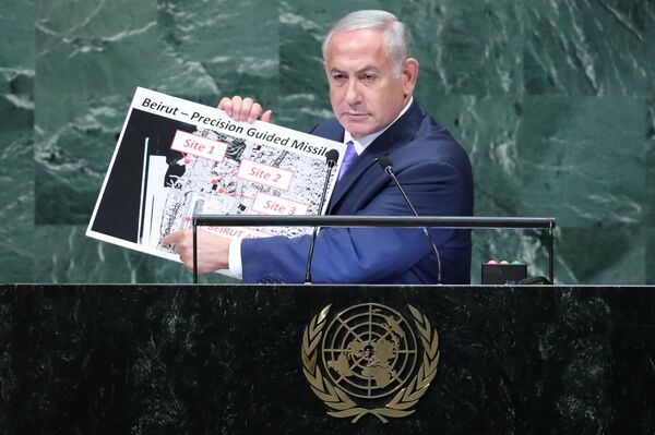 Israeli Prime Minister Benjamin Netanyahu addresses the 73rd session of the United Nations General Assembly at U.N. headquarters in New York Israeli Prime Minister Benjamin Netanyahu addresses the 73rd session of the United Nations General Assembly at U.N. headquarters in New York - Sputnik International