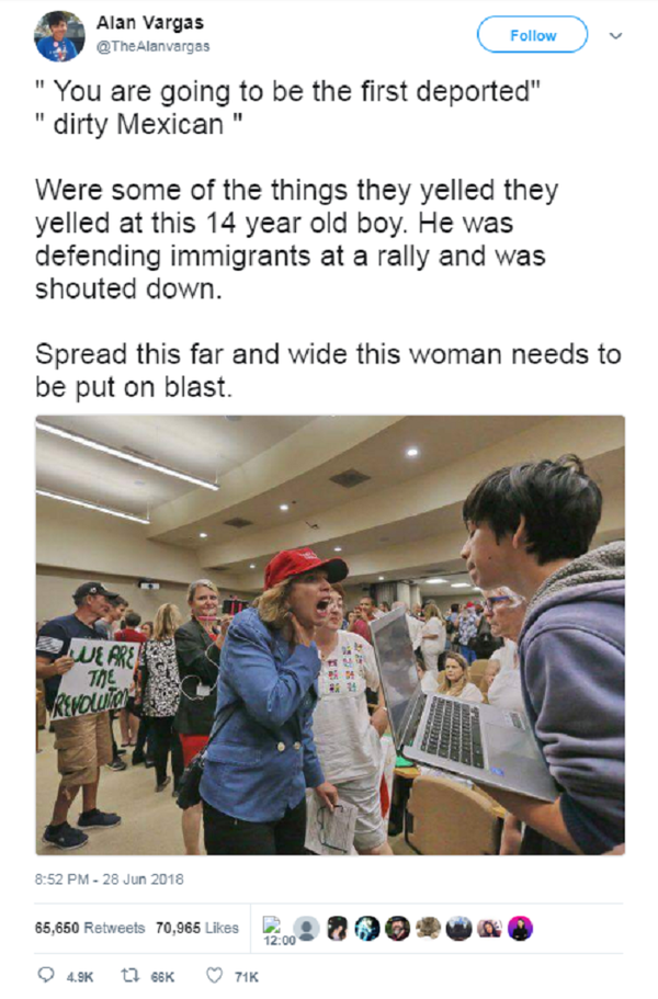 Deleted tweet by teenage activist Alan Vargas, which was retweeted by MSNBC personality Joy Ann Reid, for which she faces a defamation lawsuit. - Sputnik International