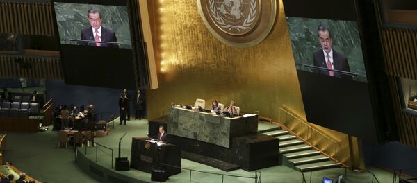 China's Foreign Minister Wang Yi addresses the 73rd session of the United Nations General Assembly, at U.N. headquarters, Friday, Sept. 28, 2018 China's Foreign Minister Wang Yi addresses the 73rd session of the United Nations General Assembly, at U.N. headquarters, Friday, Sept. 28, 2018 - Sputnik International