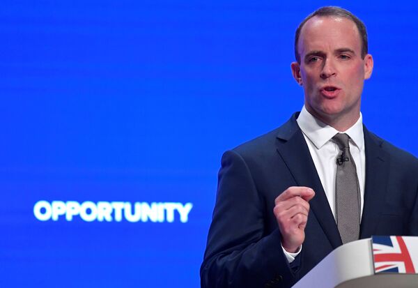 Britain's Secretary of State for Exiting the European Union Dominic Raab delivers his keynote address to the Conservative Party Conference in Birmingham, Britain, October 1, 2018.  - Sputnik International