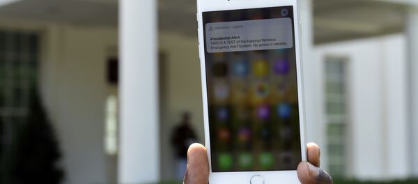 The first test of the national wireless emergency system by the Federal Emergency Management Agency on a cellphone at the White House. The first test of the national wireless emergency system by the Federal Emergency Management Agency on a cellphone at the White House. - Sputnik International