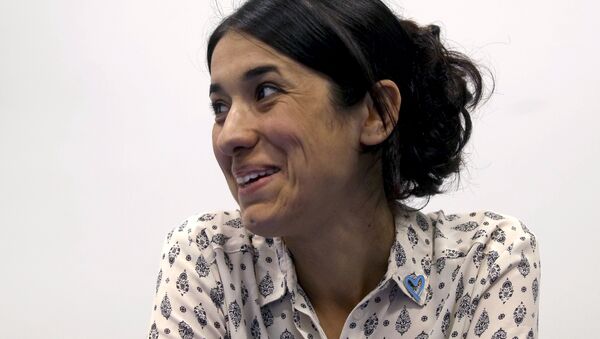 In this Monday, May 22, 2017 file photo, Human rights activist Nadia Murad speaks during an interview with The Associated Press at the International Center in Vienna, Austria. - Sputnik International