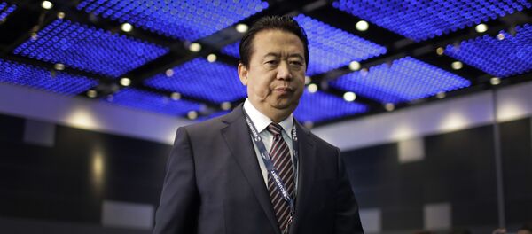 Interpol President, Meng Hongwei, walks towards the stage to deliver his opening address at the Interpol World congress on Tuesday, July 4, 2017, in Singapore - Sputnik International