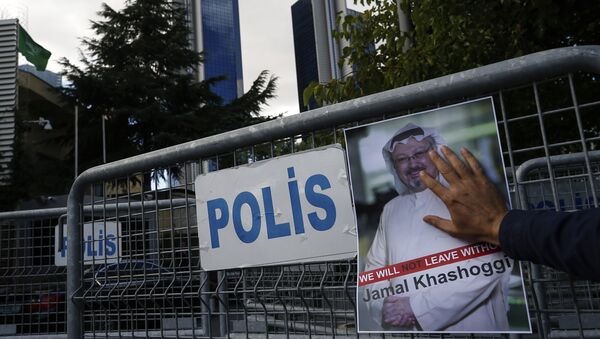 A poster of missing Saudi writer Jamal Khashoggi, on a barrier that blocks the road leading to the Saudi Arabia consulate in Istanbul. - Sputnik International