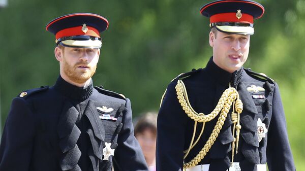 Britain's Prince Harry, left, and best man Prince William arrive for the wedding ceremony at St. George's Chapel in Windsor Castle in Windsor, near London, England, Saturday, May 19, 2018.  - Sputnik International