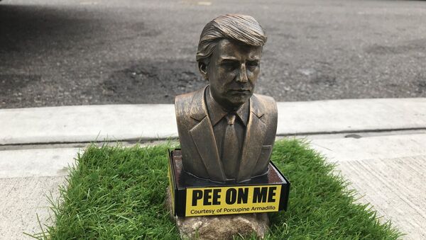 Pee on Me statues of US President Donald Trump for dogs and people placed by artist Phil Gable around New York City's Brooklyn - Sputnik International