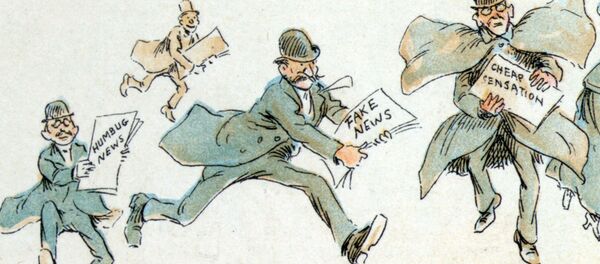 A man with fake news rushing to the printing press A man with fake news rushing to the printing press - Sputnik International