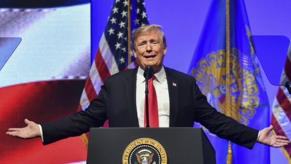 US President Donald Trump speaks at the 91st Annual Future Farmers of America Convention and Expo at Bankers Life Fieldhouse on October 27, 2018 in Indianapolis, Indiana. - Sputnik International