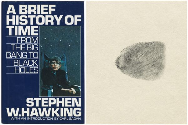 Brief History of Time 'signed' with a thumbprint Stephen Hawking. 1988 Estimate: GBP 2,000 - GBP 3,000; First American edition with authorial thumbprint of Hawking's bestselling science classic - Sputnik International