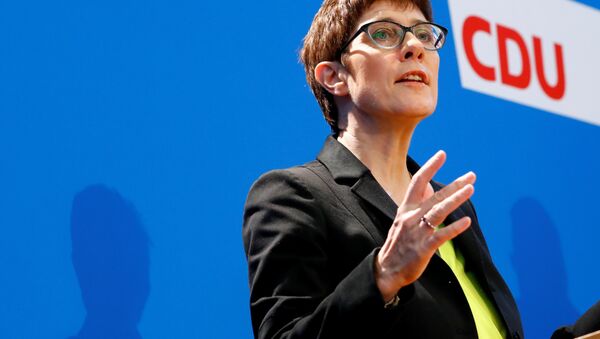 Chancellor Angela Merkel's protege, Annegret Kramp-Karrenbauer, addresses a news conference to promote her candidacy to succeed the German leader as chief of their conservative Christian Democrats (CDU) in Berlin, Germany, November 7, 2018 - Sputnik International