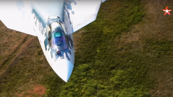 Su-57 performing super-low flight. Still from Zvezda broadcast. - Sputnik International