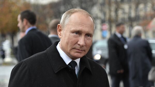 Russian President Vladimir Putin after the flower-laying ceremony at the Monument to Soldiers of the Russian Expeditionary Force Who Fought in France in WWI. - Sputnik International