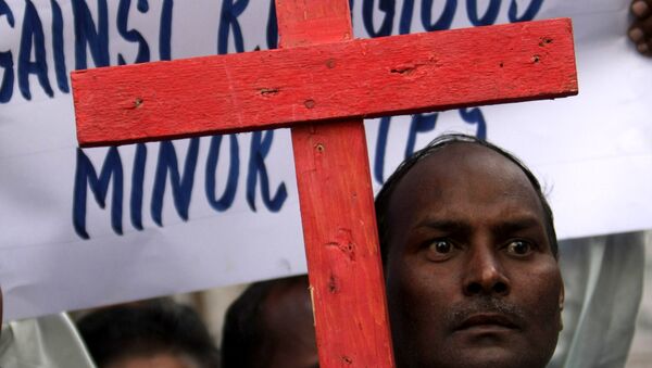 Pakistani Christian protesters rally to condemn the arrest of Christian woman Asia Bibi in Karachi, Pakistan on Thursday, Nov. 25, 2010. - Sputnik International