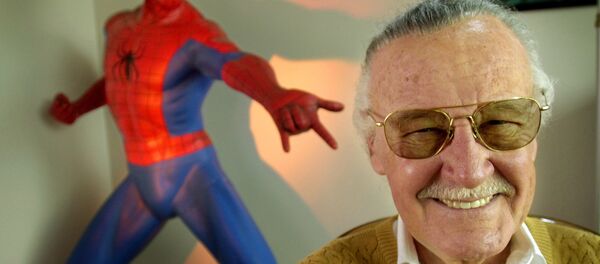 Stan Lee, 79, creator of comic-book franchises such as Spider-Man, The Incredible Hulk and X-Men, smiles during a photo session April 16, 2002, in his office in Santa Monica, Calif. Lee, who has a minor role in the upcoming Sony Pictures film Spider-Man, opening in May, has weathered financial trouble in recent years. Stan Lee, 79, creator of comic-book franchises such as Spider-Man, The Incredible Hulk and X-Men, smiles during a photo session April 16, 2002, in his office in Santa Monica, Calif. Lee, who has a minor role in the upcoming Sony Pictures film Spider-Man, opening in May, has weathered financial trouble in recent years. - Sputnik International