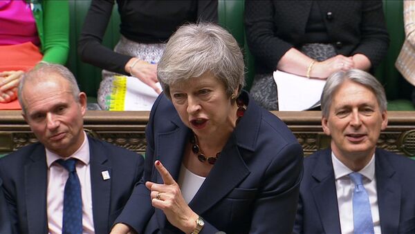 A still image from a video footage shows Britain's Prime Minister Theresa May speaking during Prime Minister's Questions in the House of Commons, in central London, Britain November 14, 2018 - Sputnik International