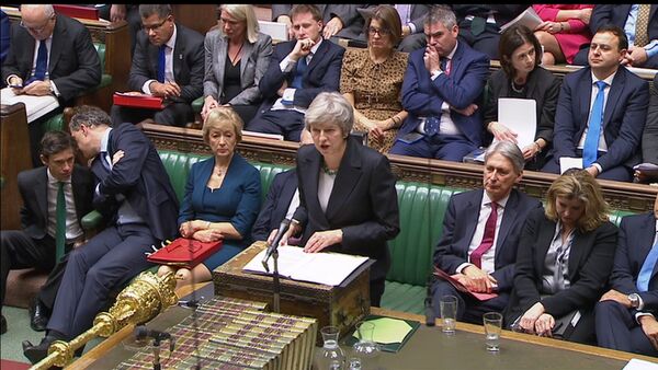 A still image from video footage shows Britain's Prime Minister Theresa May speak about Brexit, in the House of Commons, in central London - Sputnik International