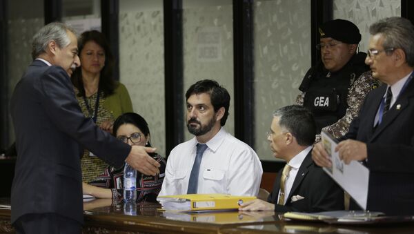 United States citizen Paul Ceglia, white shirt, appears in court to file an appeal against his extradition, requested by the United States, in Quito, Ecuador, Wednesday, Sept. 26, 2018 - Sputnik International