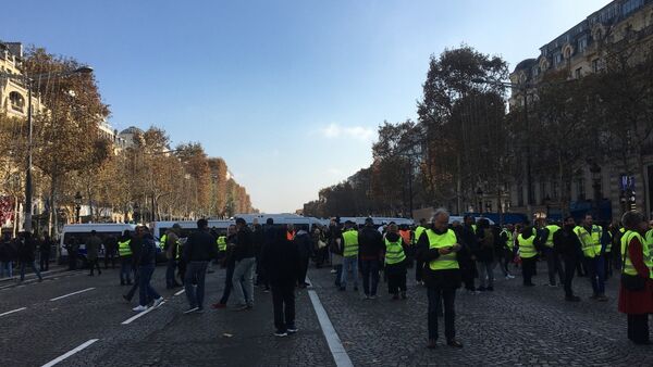 'Yellow vest' proteststers blocked Champs-Élysées avenue in Paris - Sputnik International