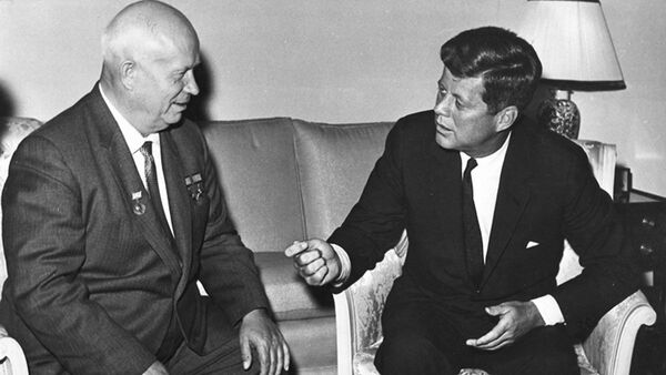 President Kennedy meets with Chairman Khrushchev at the U. S. Embassy residence, Vienna. U. S. Dept. of State photograph in the John Fitzgerald Kennedy Library, Boston.  - Sputnik International
