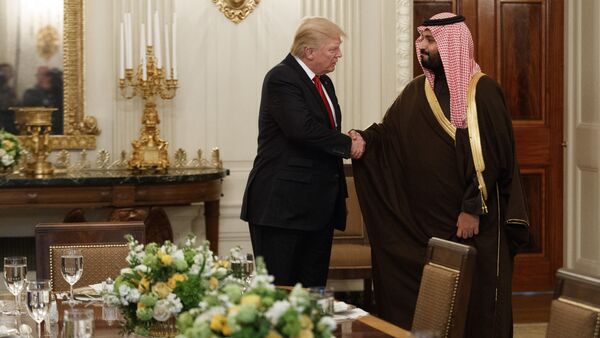 DAY 54 - In this March 14, 2017, file photo, President Donald Trump shakes hands with Saudi Defense Minister and Deputy Crown Prince Mohammed bin Salman, in the State Dining Room of the White House in Washington - Sputnik International
