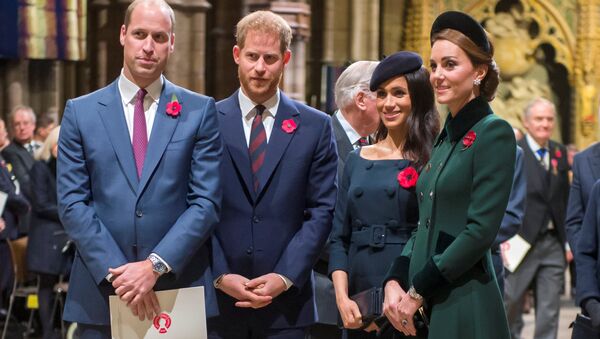 Britain's Prince William, Duke of Cambridge with Catherine, Duchess of Cambridge and Britain's Prince Harry, Duke of Sussex with Meghan, Duchess of Sussex arrive for an Armistice Service at Westminster Abbey in Westminster, London, Britain, November 11, 2018 - Sputnik International