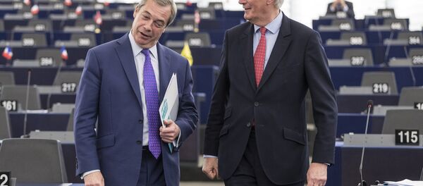 In this Wednesday, April 5, 2017 file photo Britain's former UKIP leader Nigel Farage, left, arrives with European Chief Negotiator of the Task Force for the Preparation and Conduct of the Negotiations with the United Kingdom under Article 50, Michel Barnier, before attending a session in Strasbourg, eastern France. - Sputnik International