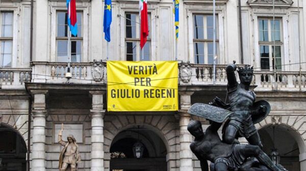 Truth for Giulio Regeni banner on the façade of Palazzo Civico (Turin Town Hall). (File photo). - Sputnik International