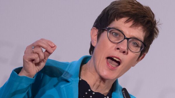 Annegret Kramp-Karrenbauer, General Secretary of the German Christian Democratic Union, gestures during her speech at the CDU regional conference to present her concept as candidate for the CDU chairmanship in Seebach, central Germany, Wednesday, Nov. 21, 2018 - Sputnik International