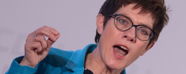 Annegret Kramp-Karrenbauer, General Secretary of the German Christian Democratic Union, gestures during her speech at the CDU regional conference to present her concept as candidate for the CDU chairmanship in Seebach, central Germany, Wednesday, Nov. 21, 2018 Annegret Kramp-Karrenbauer, General Secretary of the German Christian Democratic Union, gestures during her speech at the CDU regional conference to present her concept as candidate for the CDU chairmanship in Seebach, central Germany, Wednesday, Nov. 21, 2018 - Sputnik International